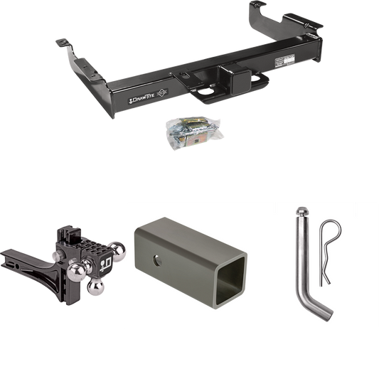 Fits 1996-2023 Chevrolet Express 3500 Trailer Hitch Tow PKG w/ 2-1/2" to 2" Adapter 6" Length + Adjustable Drop Rise Triple Ball Ball Mount 1-7/8" & 2" & 2-5/16" Trailer Balls + Pin/Clip By Draw-Tite