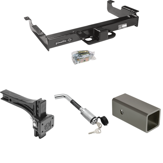 Fits 1996-2023 Chevrolet Express 3500 Trailer Hitch Tow PKG w/ 2-1/2" to 2" Adapter 6" Length + Adjustable Pintle Hook Mounting Plate + Hitch Lock By Draw-Tite