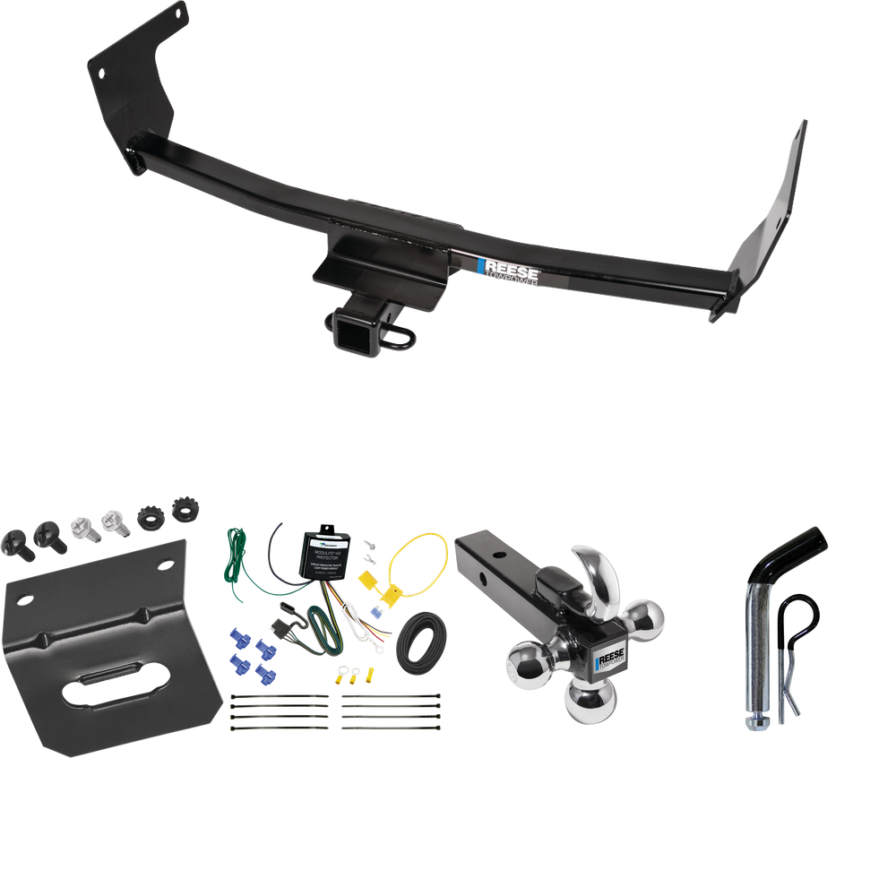 Fits 2021-2023 Lexus NX250 Trailer Hitch Tow PKG w/ 4-Flat Wiring Harness + Triple Ball Ball Mount 1-7/8" & 2" & 2-5/16" Trailer Balls w/ Tow Hook + Pin/Clip + Wiring Bracket By Reese Towpower