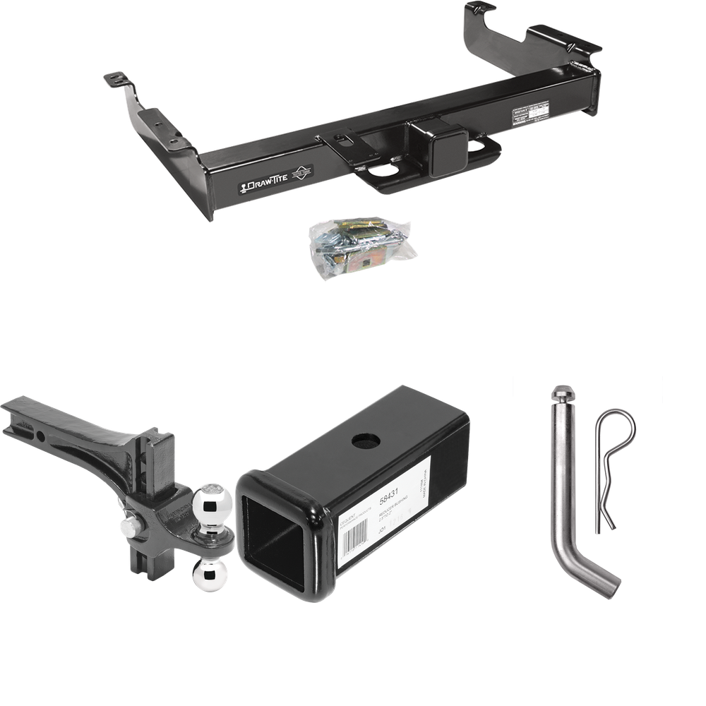 Se adapta al paquete de remolque con enganche de remolque GMC Savana 3500 1996-2023 con adaptador de 2-1/2" a 2" Longitud de 7" + Soporte de bola doble con elevación de caída ajustable Bolas de remolque de 2" y 2-5/16" + pasador/clip dibujar-tite