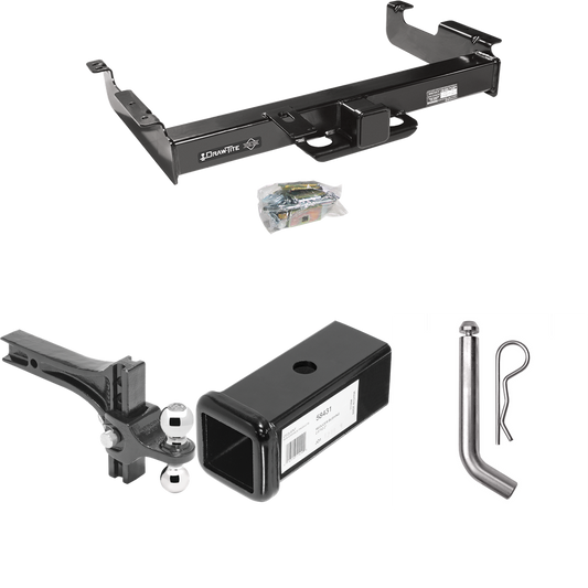 Fits 1996-2023 GMC Savana 3500 Trailer Hitch Tow PKG w/ 2-1/2" to 2" Adapter 7" Length + Adjustable Drop Rise Dual Ball Ball Mount 2" & 2-5/16" Trailer Balls + Pin/Clip By Draw-Tite