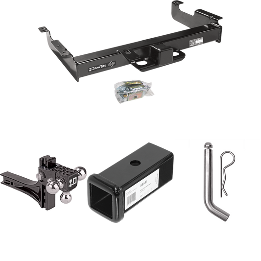 Fits 1996-2023 GMC Savana 3500 Trailer Hitch Tow PKG w/ 2-1/2" to 2" Adapter 7" Length + Adjustable Drop Rise Triple Ball Ball Mount 1-7/8" & 2" & 2-5/16" Trailer Balls + Pin/Clip By Draw-Tite