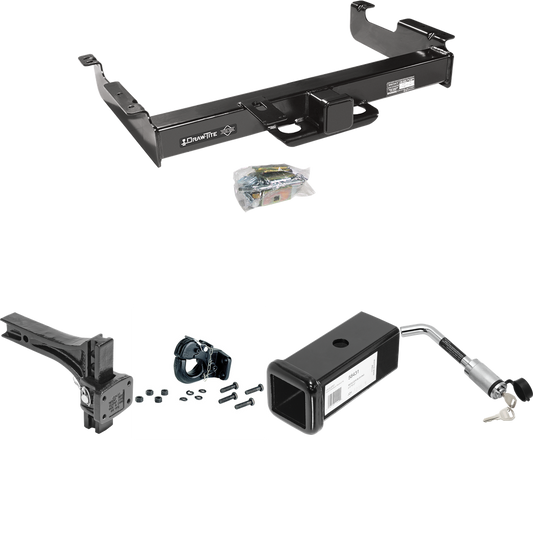 Fits 1996-2023 Chevrolet Express 2500 Trailer Hitch Tow PKG w/ 2-1/2" to 2" Adapter 7" Length + Adjustable Pintle Hook Mounting Plate + 20K Pintle Hook + Hitch Lock By Draw-Tite