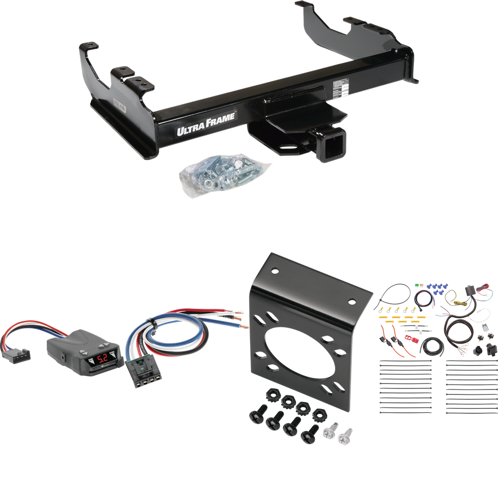 Fits 2007-2014 Chevrolet Silverado 3500 HD Trailer Hitch Tow PKG w/ Tekonsha Brakeman IV Brake Control + Generic BC Wiring Adapter + 7-Way RV Wiring (For Cab & Chassis, w/34" Wide Frames Models) By Draw-Tite