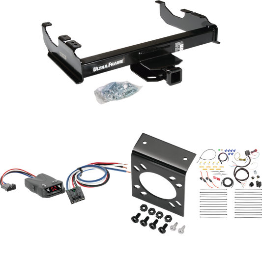 Fits 2007-2014 Chevrolet Silverado 3500 HD Trailer Hitch Tow PKG w/ Tekonsha Brakeman IV Brake Control + Generic BC Wiring Adapter + 7-Way RV Wiring (For Cab & Chassis, w/34" Wide Frames Models) By Draw-Tite