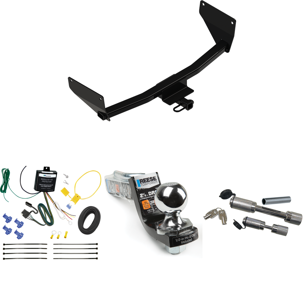 Fits 2022-2022 Lexus NX250 Trailer Hitch Tow PKG w/ 4-Flat Wiring Harness + Interlock Starter Kit w/ 2" Ball 2-1/2" Drop 2" Rise + Dual Hitch & Coupler Locks By Reese Towpower