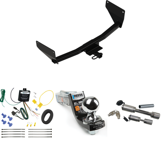 Fits 2022-2022 Lexus NX250 Trailer Hitch Tow PKG w/ 4-Flat Wiring Harness + Interlock Starter Kit w/ 2" Ball 2-1/2" Drop 2" Rise + Dual Hitch & Coupler Locks By Reese Towpower