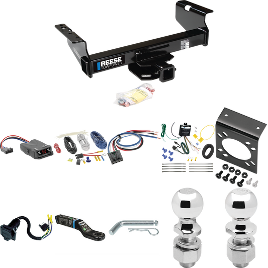 Fits 2007-2014 GMC Sierra 3500 HD Trailer Hitch Tow PKG w/ Tekonsha Brakeman IV Brake Control + Generic BC Wiring Adapter + 7-Way RV Wiring + 2" & 2-5/16" Ball & Drop Mount (For Cab & Chassis, w/34" Wide Frames Models) By Reese Towpower