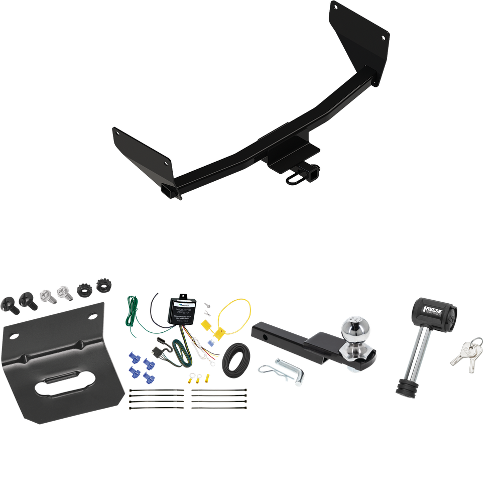 Fits 2022-2022 Lexus NX350 Trailer Hitch Tow PKG w/ 4-Flat Wiring Harness + Interlock Starter Kit w/ 2" Ball 1-1/4" Drop 3/4" Rise + Wiring Bracket + Hitch Lock (Excludes: F Sport Models) By Reese Towpower