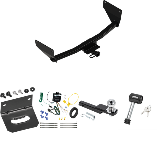 Fits 2022-2022 Lexus NX350 Trailer Hitch Tow PKG w/ 4-Flat Wiring Harness + Interlock Starter Kit w/ 2" Ball 1-1/4" Drop 3/4" Rise + Wiring Bracket + Hitch Lock (Excludes: F Sport Models) By Reese Towpower