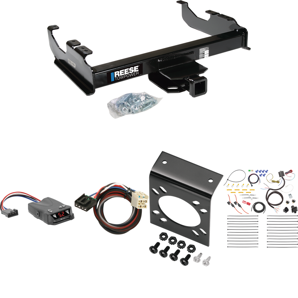 Fits 2015-2019 Chevrolet Silverado 3500 HD Trailer Hitch Tow PKG w/ Tekonsha Brakeman IV Brake Control + Plug & Play BC Adapter + 7-Way RV Wiring (For Cab & Chassis, w/34" Wide Frames Models) By Reese Towpower