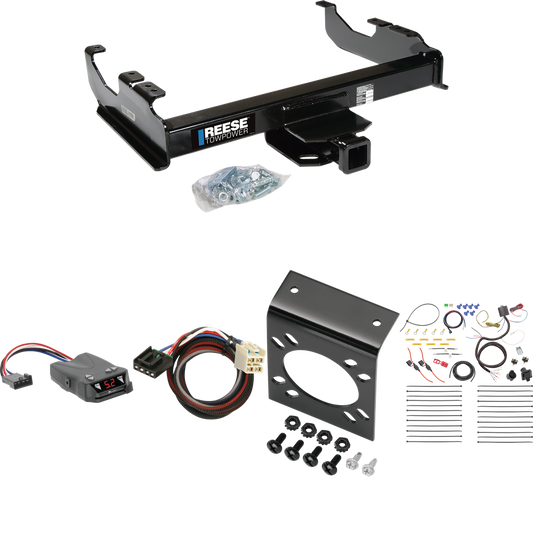 Fits 2015-2019 Chevrolet Silverado 3500 HD Trailer Hitch Tow PKG w/ Tekonsha Brakeman IV Brake Control + Plug & Play BC Adapter + 7-Way RV Wiring (For Cab & Chassis, w/34" Wide Frames Models) By Reese Towpower