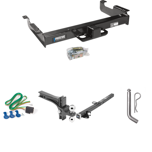 Fits 1996-1999 GMC Savana 3500 Trailer Hitch Tow PKG w/ 4-Flat Wiring Harness + 2-1/2" to 2" Adapter 24" Length + Adjustable Drop Rise Dual Ball Ball Mount 2" & 2-5/16" Trailer Balls + Pin/Clip By Reese Towpower