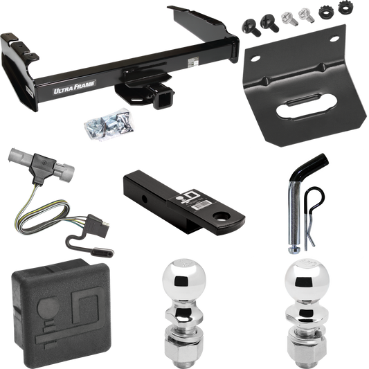 Fits 1997-1997 Ford F-250 HD Trailer Hitch Tow PKG w/ 4-Flat Wiring Harness + Ball Mount w/ 2" Drop + Pin/Clip + 2" Ball + 2-5/16" Ball + Hitch Cover + Wiring Bracket By Draw-Tite