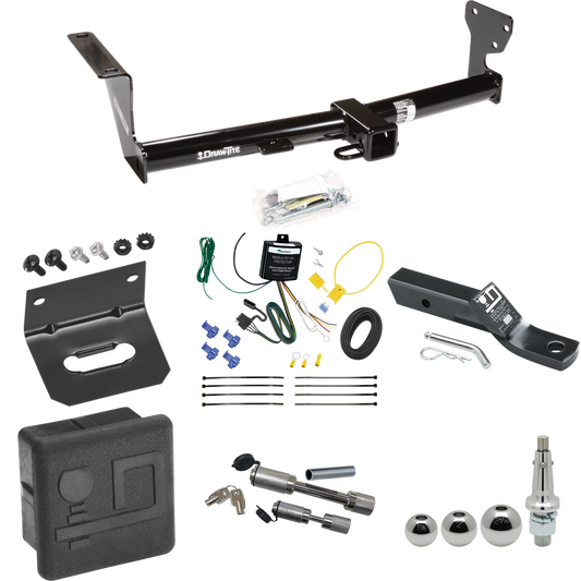 Fits 2008-2014 Land Rover LR2 Trailer Hitch Tow PKG w/ 4-Flat Wiring + Ball Mount w/ 2" Drop + Interchangeable Ball 1-7/8" & 2" & 2-5/16" + Wiring Bracket + Dual Hitch & Coupler Locks + Hitch Cover By Draw-Tite