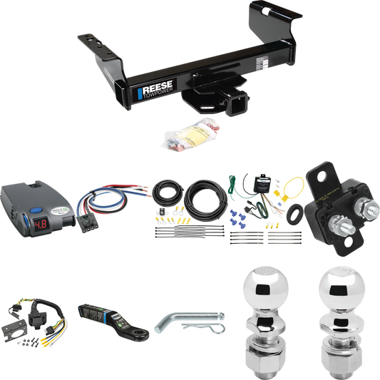 Fits 2007-2014 Chevrolet Silverado 3500 HD Trailer Hitch Tow PKG w/ Tekonsha Primus IQ Brake Control + Generic BC Wiring Adapter + 7-Way RV Wiring + 2" & 2-5/16" Ball & Drop Mount (For Cab & Chassis, w/34" Wide Frames Models) By Reese Towpower