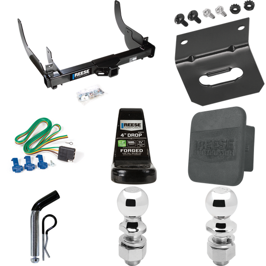 Fits 2006-2008 Ford F-150 Trailer Hitch Tow PKG w/ 4-Flat Wiring Harness + Ball Mount w/ 4" Drop + Pin/Clip + 2" Ball + 2-5/16" Ball + Hitch Cover + Wiring Bracket By Reese Towpower