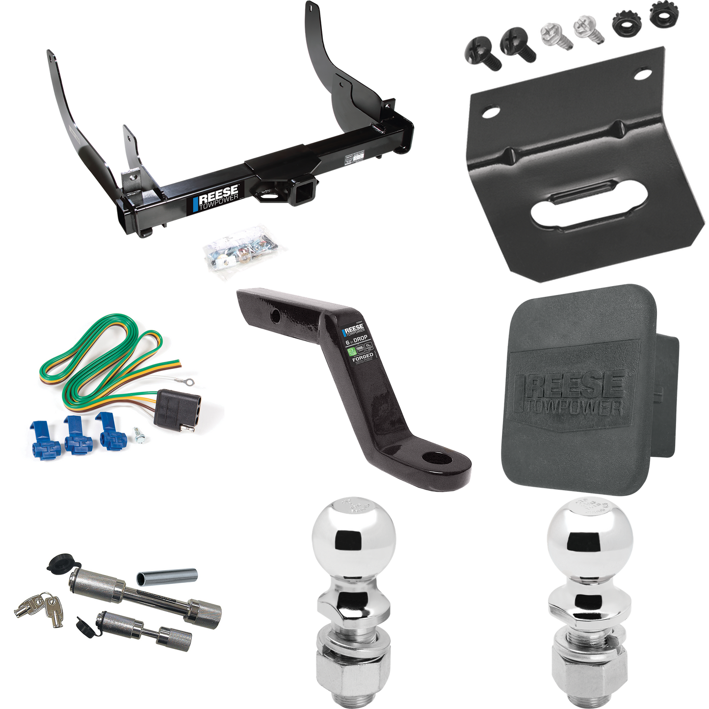 Fits 2006-2008 Lincoln Mark LT Trailer Hitch Tow PKG w/ 4-Flat Wiring Harness + Ball Mount w/ 6" Drop + Dual Hitch & Coupler Locks + 2" Ball + 2-5/16" Ball + Hitch Cover + Wiring Bracket (For (Built After 8/2005) Models) By Reese Towpower