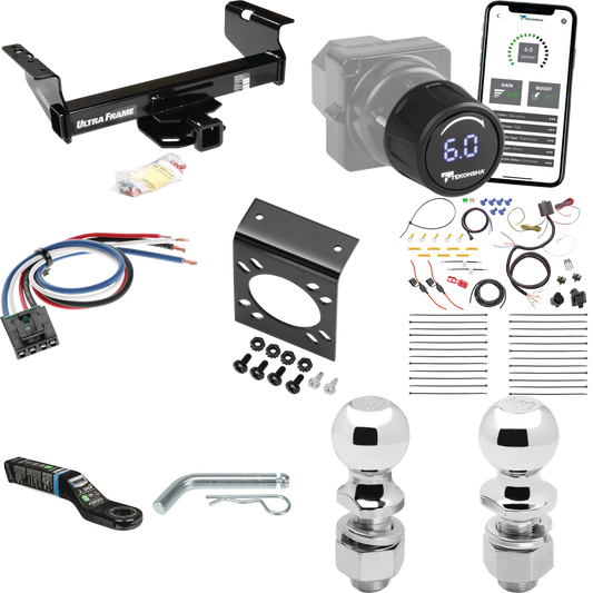 Fits 2007-2014 GMC Sierra 3500 HD Trailer Hitch Tow PKG w/ Tekonsha Prodigy iD Bluetooth Wireless Brake Control + Generic BC Wiring Adapter + 7-Way RV Wiring + 2" & 2-5/16" Ball & Drop Mount (For Cab & Chassis, w/34" Wide Frames Models) By Draw-Tite