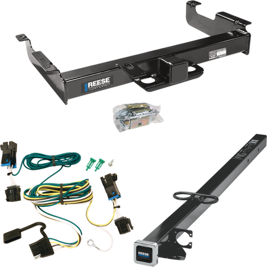 Fits 2003-2023 GMC Savana 2500 Trailer Hitch Tow PKG w/ 4-Flat Wiring Harness + 2-1/2" to 2" Adapter 41" Length By Reese Towpower