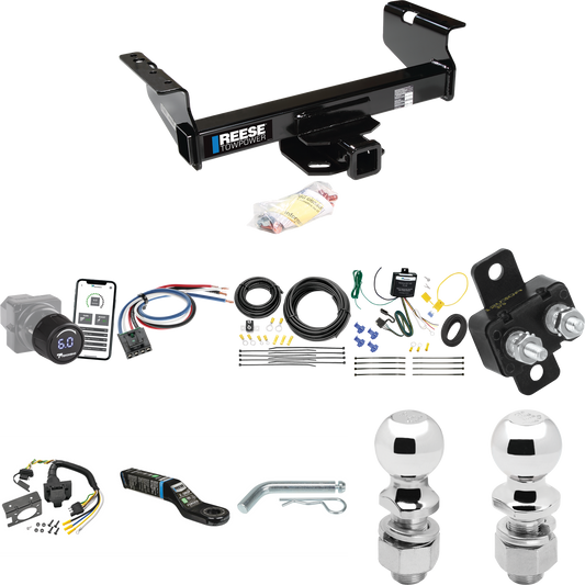 Fits 2007-2014 GMC Sierra 3500 HD Trailer Hitch Tow PKG w/ Tekonsha Prodigy iD Bluetooth Wireless Brake Control + Generic BC Wiring Adapter + 7-Way RV Wiring + 2" & 2-5/16" Ball & Drop Mount (For Cab & Chassis, w/34" Wide Frames Models) By Reese Towp