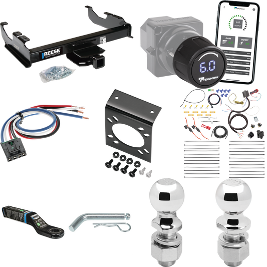 Fits 2007-2014 GMC Sierra 3500 HD Trailer Hitch Tow PKG w/ Tekonsha Prodigy iD Bluetooth Wireless Brake Control + Generic BC Wiring Adapter + 7-Way RV Wiring + 2" & 2-5/16" Ball & Drop Mount (For Cab & Chassis, w/34" Wide Frames Models) By Reese Towp