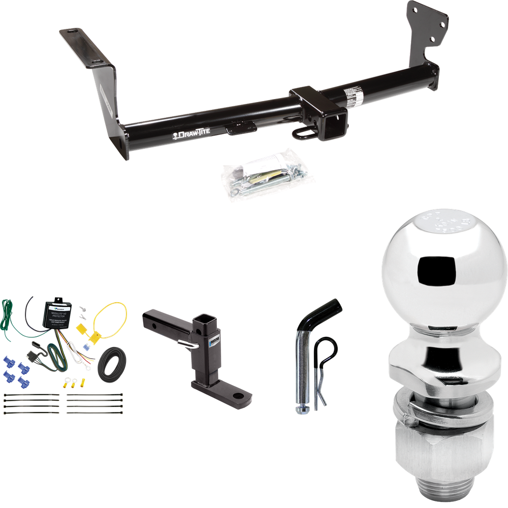 Fits 2008-2014 Land Rover LR2 Trailer Hitch Tow PKG w/ 4-Flat Wiring Harness + Adjustable Drop Rise Ball Mount + Pin/Clip + 2" Ball By Draw-Tite