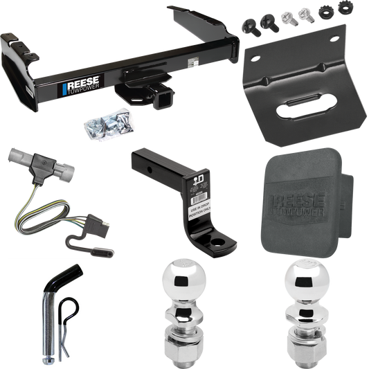 Fits 1987-1996 Ford F-350 Trailer Hitch Tow PKG w/ 4-Flat Wiring Harness + Ball Mount w/ 6" Drop + Pin/Clip + 2" Ball + 2-5/16" Ball + Hitch Cover + Wiring Bracket By Reese Towpower