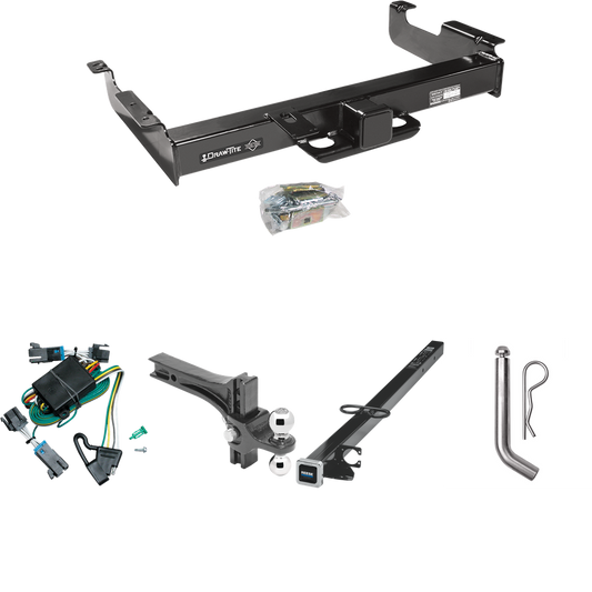 Fits 2000-2002 GMC Savana 2500 Trailer Hitch Tow PKG w/ 4-Flat Wiring Harness + 2-1/2" to 2" Adapter 41" Length + Adjustable Drop Rise Dual Ball Ball Mount 2" & 2-5/16" Trailer Balls + Pin/Clip By Draw-Tite