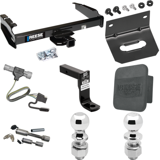 Fits 1987-1996 Ford F-150 Trailer Hitch Tow PKG w/ 4-Flat Wiring Harness + Ball Mount w/ 8" Drop + Dual Hitch & Coupler Locks + 2" Ball + 2-5/16" Ball + Hitch Cover + Wiring Bracket By Reese Towpower