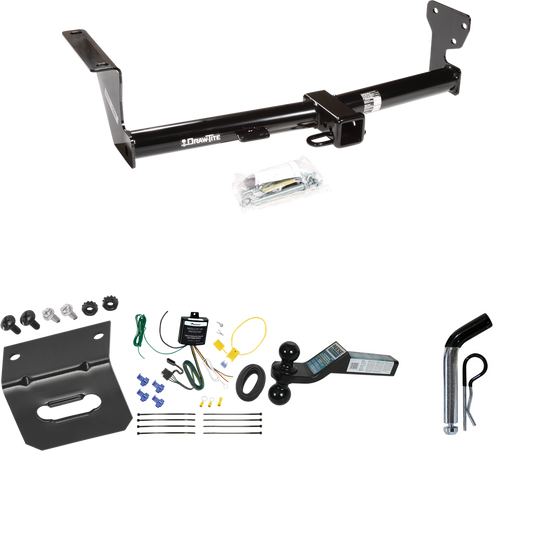 Fits 2008-2014 Land Rover LR2 Trailer Hitch Tow PKG w/ 4-Flat Wiring Harness + Dual Ball Ball Mount 2" & 2-5/16" Trailer Balls + Pin/Clip +  Wiring Bracket By Draw-Tite