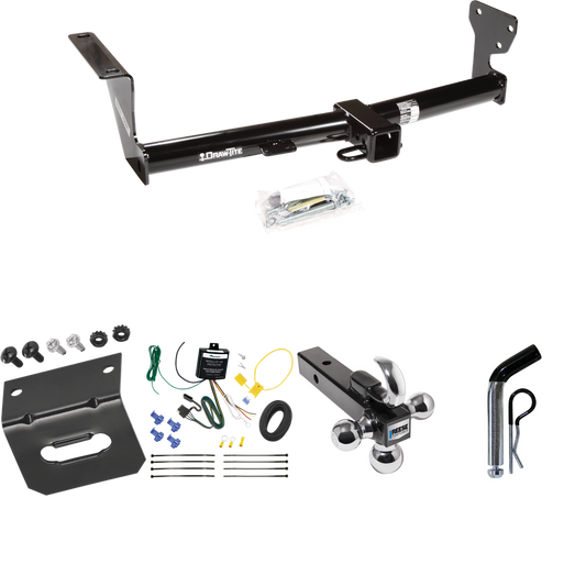 Fits 2008-2014 Land Rover LR2 Trailer Hitch Tow PKG w/ 4-Flat Wiring Harness + Triple Ball Ball Mount 1-7/8" & 2" & 2-5/16" Trailer Balls w/ Tow Hook + Pin/Clip + Wiring Bracket By Draw-Tite