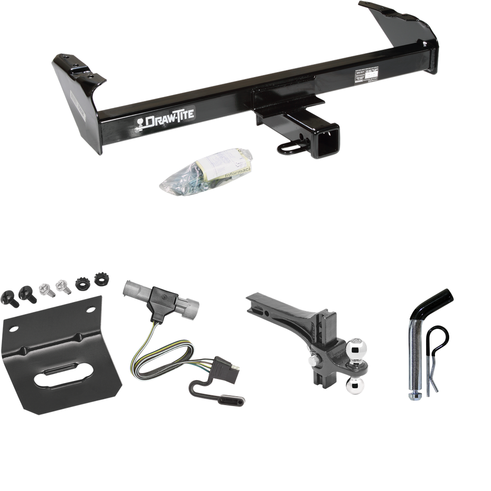 Se adapta al paquete de enganche de remolque Ford F-150 1987-1996 con arnés de cableado plano de 4 + soporte de bola de elevación de caída ajustable doble bolas de remolque de 2" y 2-5/16" + pasador/clip + soporte de cableado de Draw-Tite