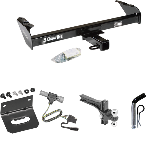 Se adapta al paquete de enganche de remolque Ford F-150 1987-1996 con arnés de cableado plano de 4 + soporte de bola de elevación de caída ajustable doble bolas de remolque de 2" y 2-5/16" + pasador/clip + soporte de cableado de Draw-Tite