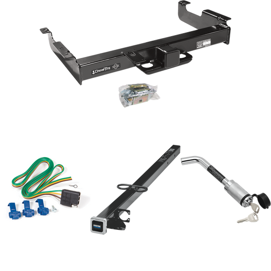 Fits 1996-1999 Chevrolet Express 3500 Trailer Hitch Tow PKG w/ 4-Flat Wiring Harness + 2-1/2" to 2" Adapter 41" Length + Hitch Lock By Draw-Tite