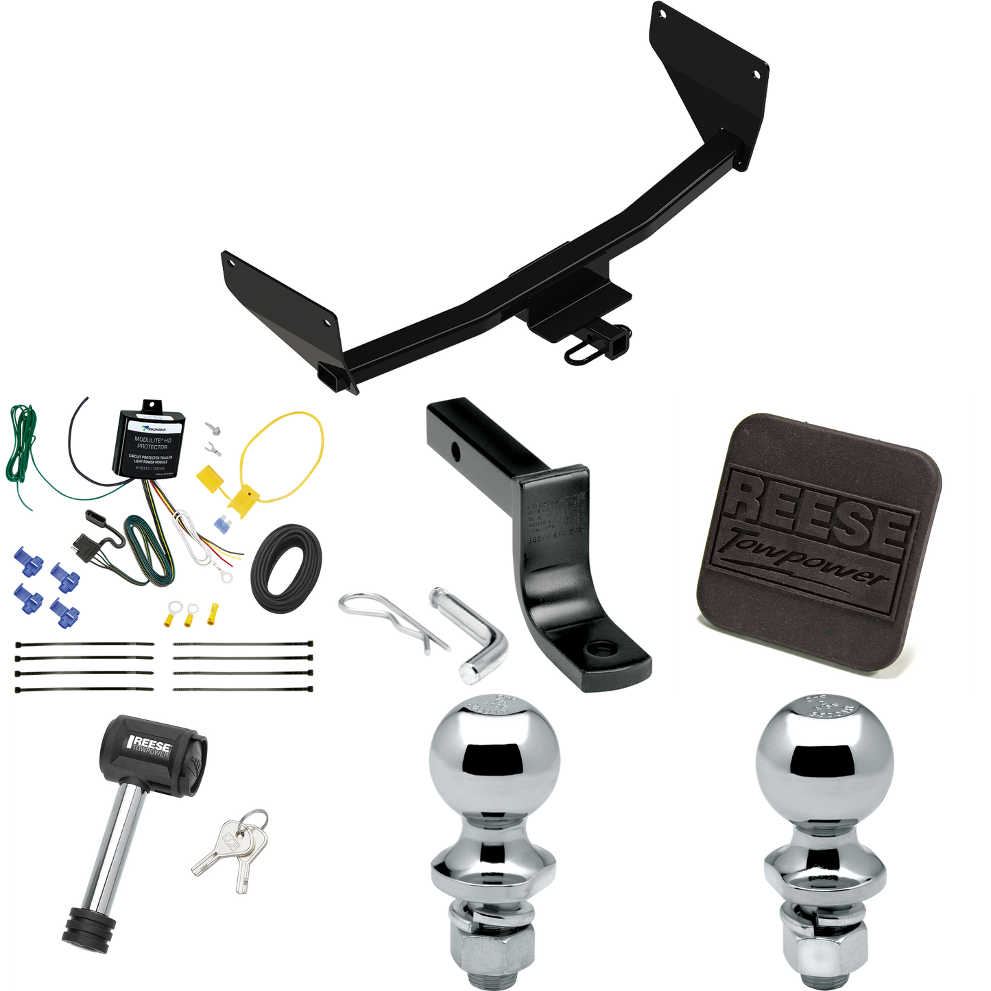 Se adapta al paquete de remolque con enganche para remolque Lexus NX350 2022-2022 con arnés de cableado de 4 planos + barra de tracción + bola de 1-7/8" + 2" + cubierta de enganche + bloqueo de enganche (excluye: modelos F Sport) de Reese Towpower