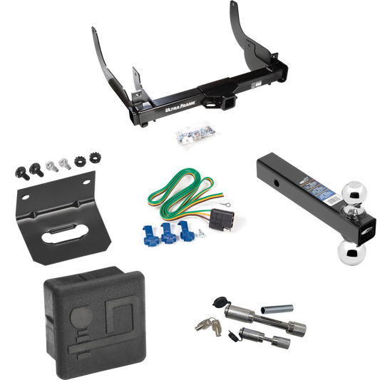 Fits 2006-2008 Ford F-150 Trailer Hitch Tow PKG w/ 4-Flat Wiring Harness + Dual Ball Ball Mount 2" & 2-5/16" Trailer Balls + Dual Hitch & Coupler Locks + Hitch Cover + Wiring Bracket By Draw-Tite