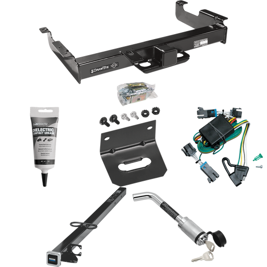 Se adapta al paquete de enganche de remolque GMC Savana 3500 2000-2002 con arnés de cableado plano de 4 + adaptador de 2-1/2" a 2" de 41" de longitud + bloqueo de enganche + soporte de cableado + grasa eléctrica de Draw-Tite