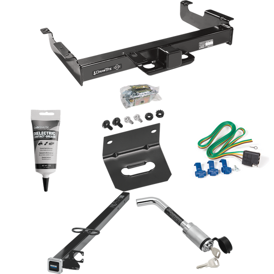 Fits 1996-1999 GMC Savana 2500 Trailer Hitch Tow PKG w/ 4-Flat Wiring Harness + 2-1/2" to 2" Adapter 41" Length + Hitch Lock + Wiring Bracket + Electric Grease By Draw-Tite