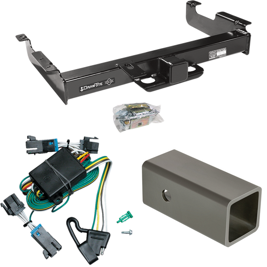 Fits 2000-2002 GMC Savana 3500 Trailer Hitch Tow PKG w/ 4-Flat Wiring Harness + 2-1/2" to 2" Adapter 6" Length By Draw-Tite