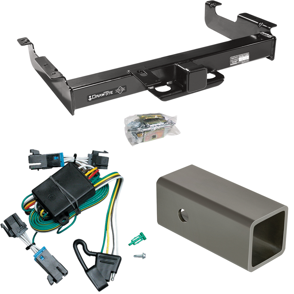 Fits 2000-2002 GMC Savana 3500 Trailer Hitch Tow PKG w/ 4-Flat Wiring Harness + 2-1/2" to 2" Adapter 6" Length By Draw-Tite