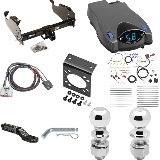 Fits 2020-2019 Chevrolet Silverado 3500 HD Trailer Hitch Tow PKG w/ Tekonsha Prodigy P2 Brake Control + Plug & Play BC Adapter + 7-Way RV Wiring + 2" & 2-5/16" Ball & Drop Mount (For Cab & Chassis, w/34" Wide Frames Models) By Reese Towpower