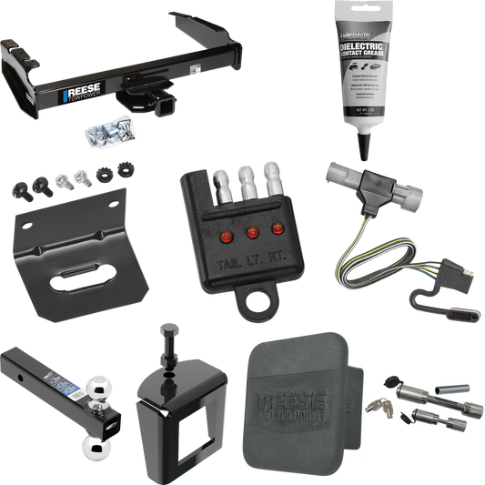 Fits 1987-1996 Ford F-250 Trailer Hitch Tow PKG w/ 4-Flat Wiring Harness + Dual Ball Ball Mount 2" & 2-5/16" Trailer Balls + Dual Hitch & Coupler Locks + Hitch Cover + Wiring Bracket + Wiring Tester + Electric Grease + Anti Rattle Device By Reese Tow