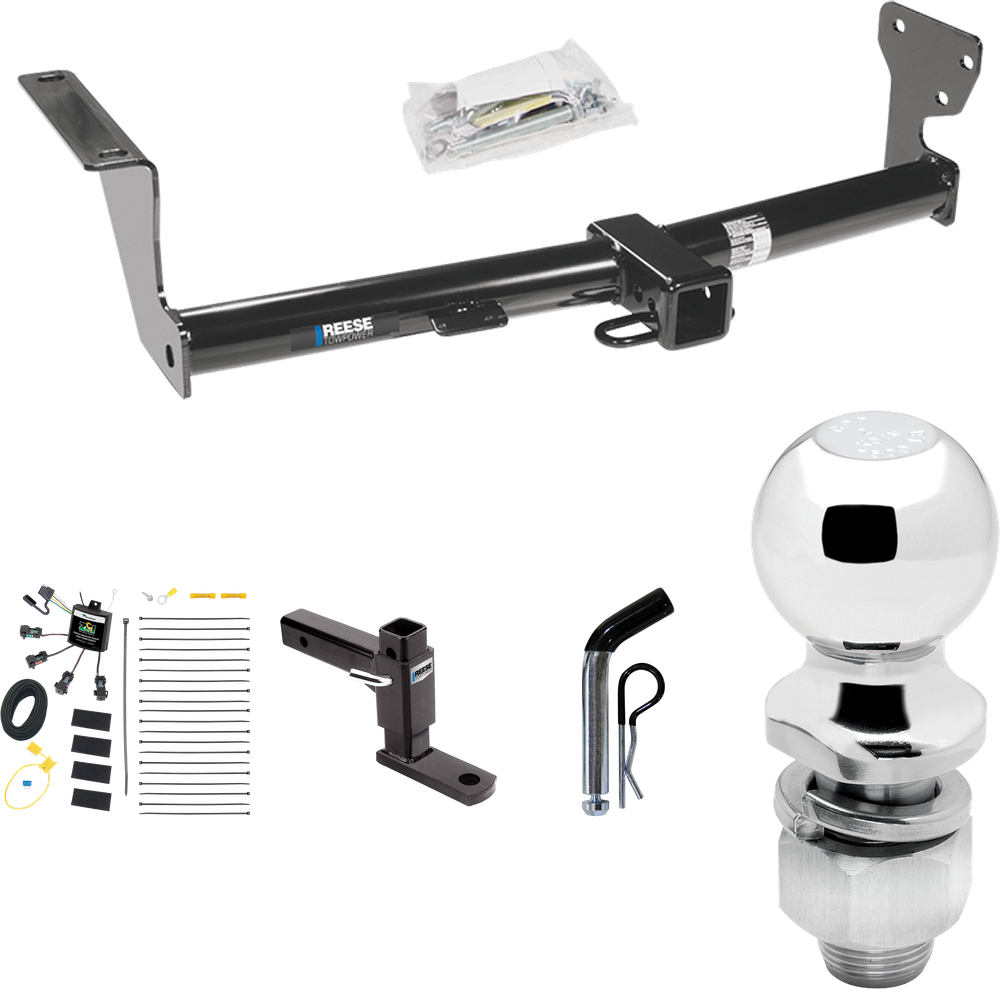 Fits 2008-2014 Land Rover LR2 Trailer Hitch Tow PKG w/ 4-Flat Zero Contact "No Splice" Wiring Harness + Adjustable Drop Rise Ball Mount + Pin/Clip + 2" Ball By Reese Towpower