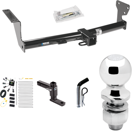 Fits 2008-2014 Land Rover LR2 Trailer Hitch Tow PKG w/ 4-Flat Zero Contact "No Splice" Wiring Harness + Adjustable Drop Rise Ball Mount + Pin/Clip + 2" Ball By Reese Towpower