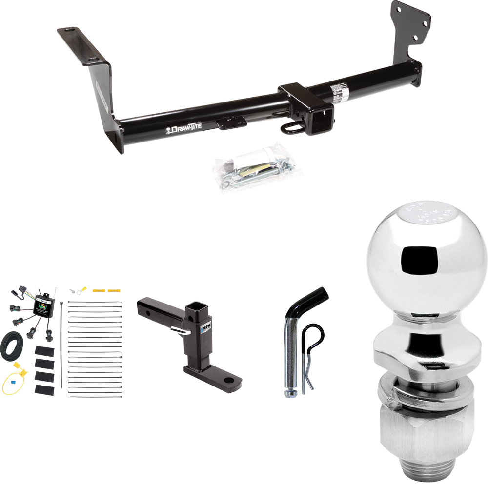 Fits 2008-2014 Land Rover LR2 Trailer Hitch Tow PKG w/ 4-Flat Zero Contact "No Splice" Wiring Harness + Adjustable Drop Rise Ball Mount + Pin/Clip + 2" Ball By Draw-Tite