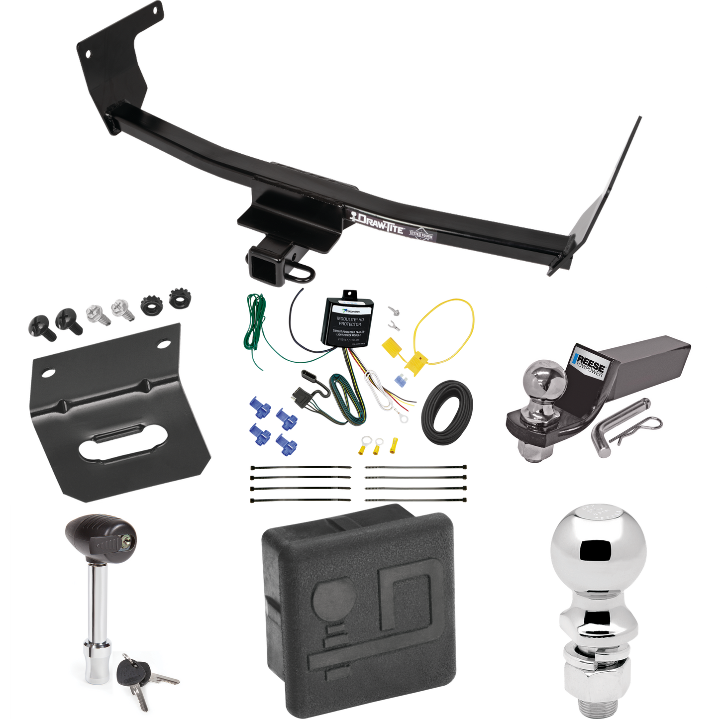 Fits 2021-2023 Lexus NX350 Trailer Hitch Tow PKG w/ 4-Flat Wiring + Starter Kit Ball Mount w/ 2" Drop & 2" Ball + 2-5/16" Ball + Wiring Bracket + Hitch Lock + Hitch Cover (Excludes: F Sport Models) By Draw-Tite