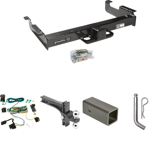 Fits 2003-2023 Chevrolet Express 2500 Trailer Hitch Tow PKG w/ 4-Flat Wiring Harness + 2-1/2" to 2" Adapter 6" Length + Adjustable Drop Rise Dual Ball Ball Mount 2" & 2-5/16" Trailer Balls + Pin/Clip By Draw-Tite