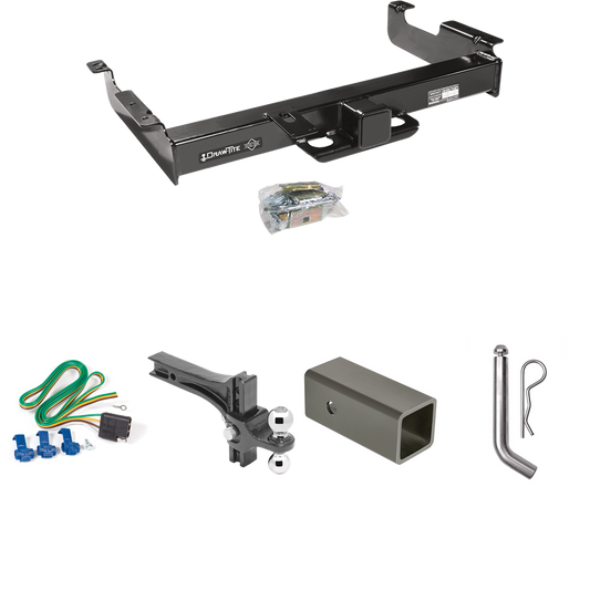 Fits 1996-1999 GMC Savana 2500 Trailer Hitch Tow PKG w/ 4-Flat Wiring Harness + 2-1/2" to 2" Adapter 6" Length + Adjustable Drop Rise Dual Ball Ball Mount 2" & 2-5/16" Trailer Balls + Pin/Clip By Draw-Tite