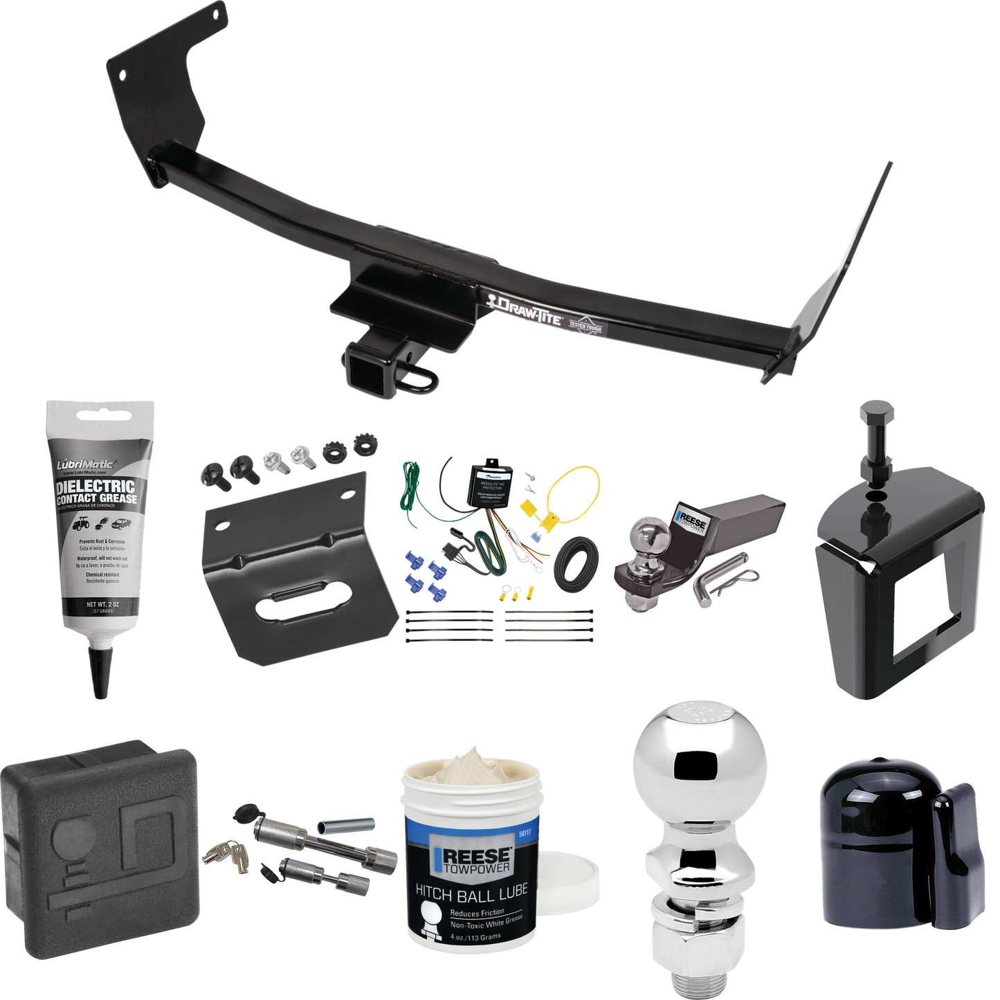 Fits 2021-2023 Lexus NX350h Trailer Hitch Tow PKG w/ 4-Flat Wiring + Starter Kit Ball Mount w/ 2" Drop & 2" Ball + 2-5/16" Ball + Wiring Bracket + Dual Hitch & Coupler Locks + Hitch Cover + Wiring Tester + Ball Lube +Electric Grease + Ball Wrench + A